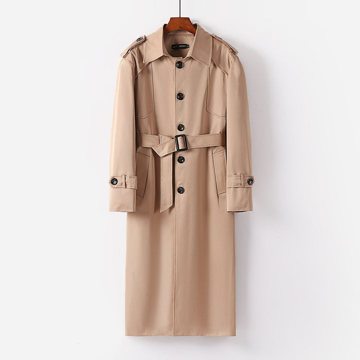 Women Longer Trench Coat in Minimal Style with Shoulder Flaps and Adjustable Cuffs
