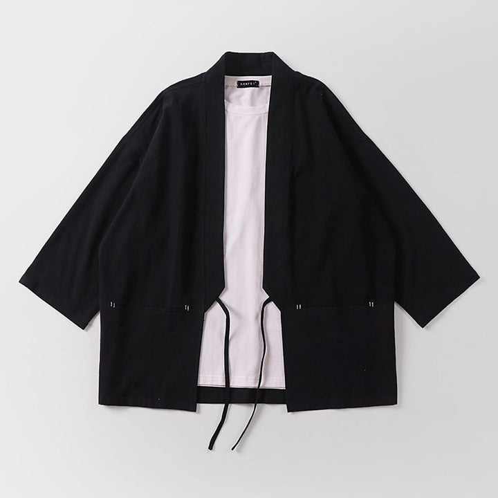 Unisex Kimono-Haori-Jacket with tie belt and three-quarter sleeves