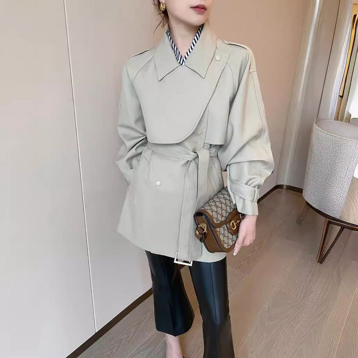 Women Modern Trench Coat with Waist Belt