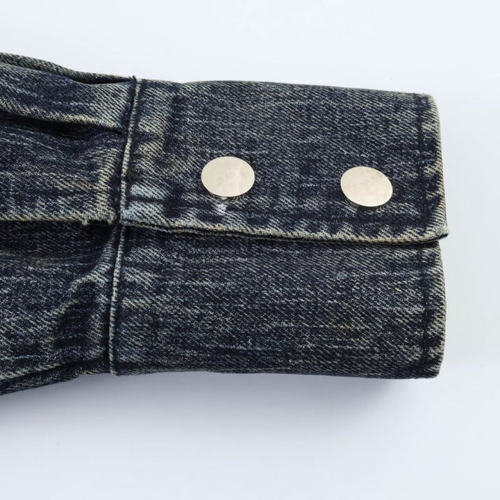 Women oversized cropped jeans jacket with wide collar