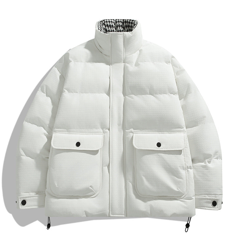 Unisex Padded Quilted Jacket with Large Flap Pockets, Stand-Up Collar, and Ripstop Structure