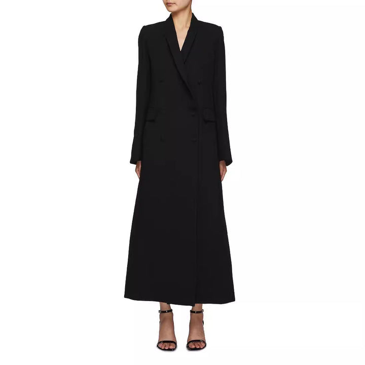 Women Double-Breasted Maxi Blazer Coat with Slim Silhouette