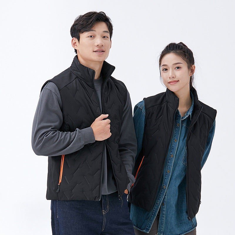 Unisex quilted vest with thermal insulation and high stand-up collar