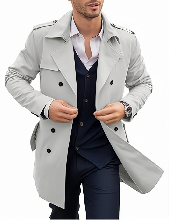 Men's Double-Breasted Trench Coat with Wide Lapels