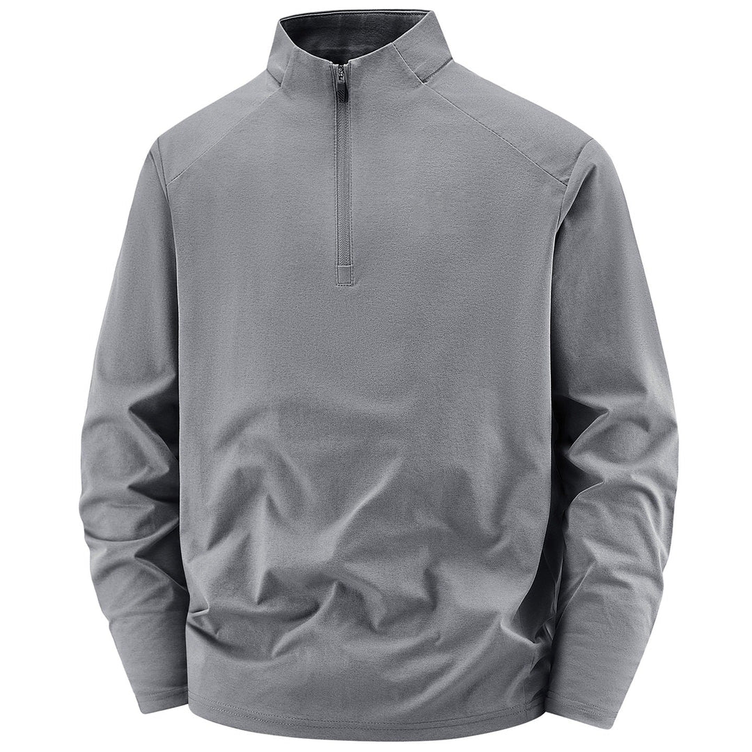 Men Long Sleeve Half-Zip Performance Sweater with Stand Collar and Technical Stretch