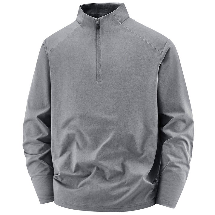 Men Long Sleeve Half-Zip Performance Sweater with Stand Collar and Technical Stretch