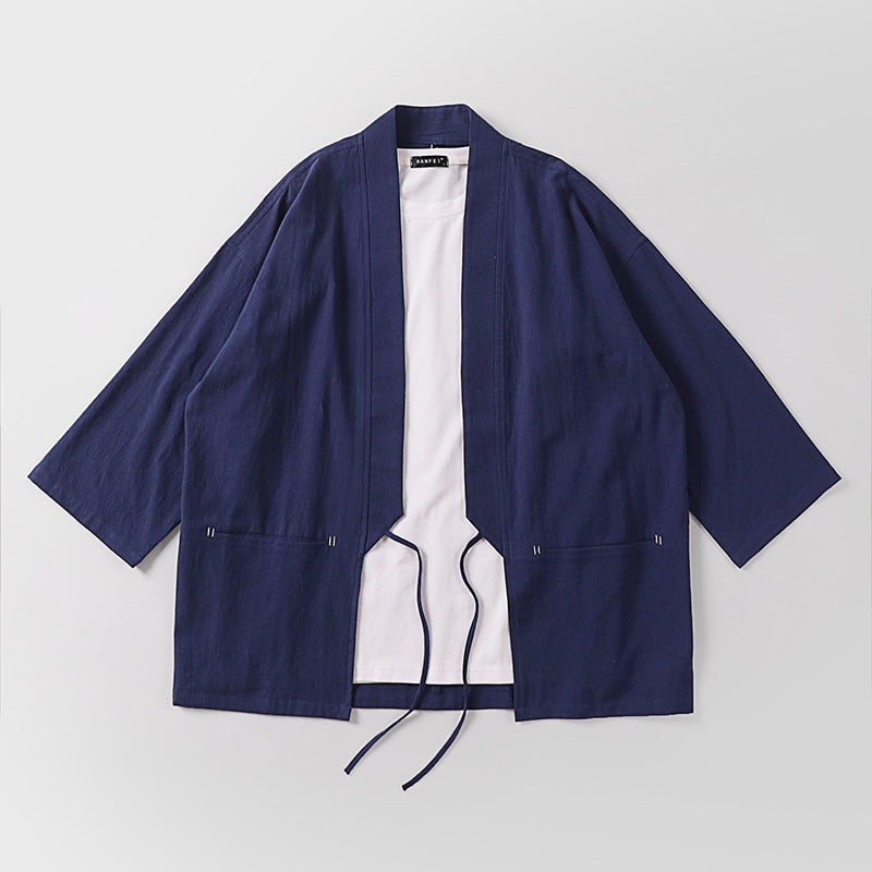 Unisex Kimono-Haori-Jacket with tie belt and three-quarter sleeves
