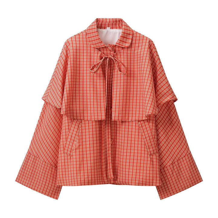 Ladies Wide Cape Jacket with Overlapping Shoulder Yoke and Bow Closure