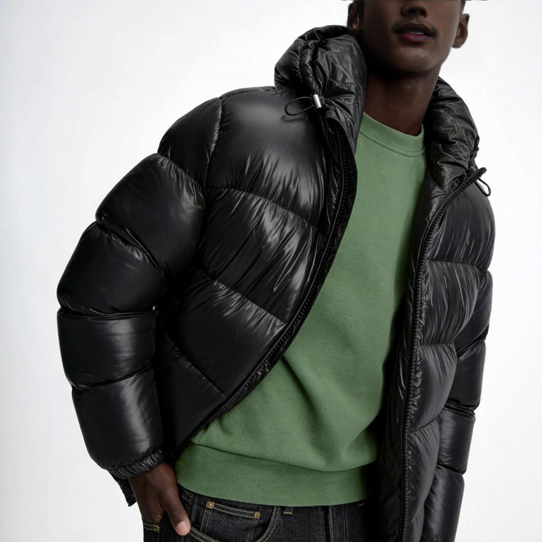 Women Oversized Quilted Jacket with Hood and Glossy Finish