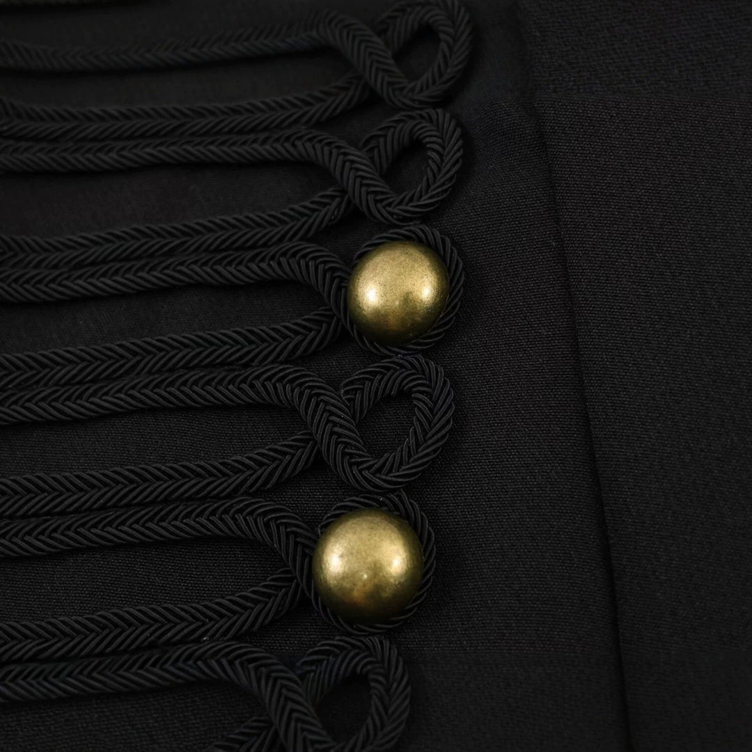 Women military-inspired cropped jacket with stand collar and decorative button detail