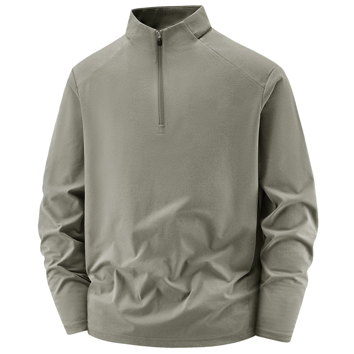 Men Long Sleeve Half-Zip Performance Sweater with Stand Collar and Technical Stretch