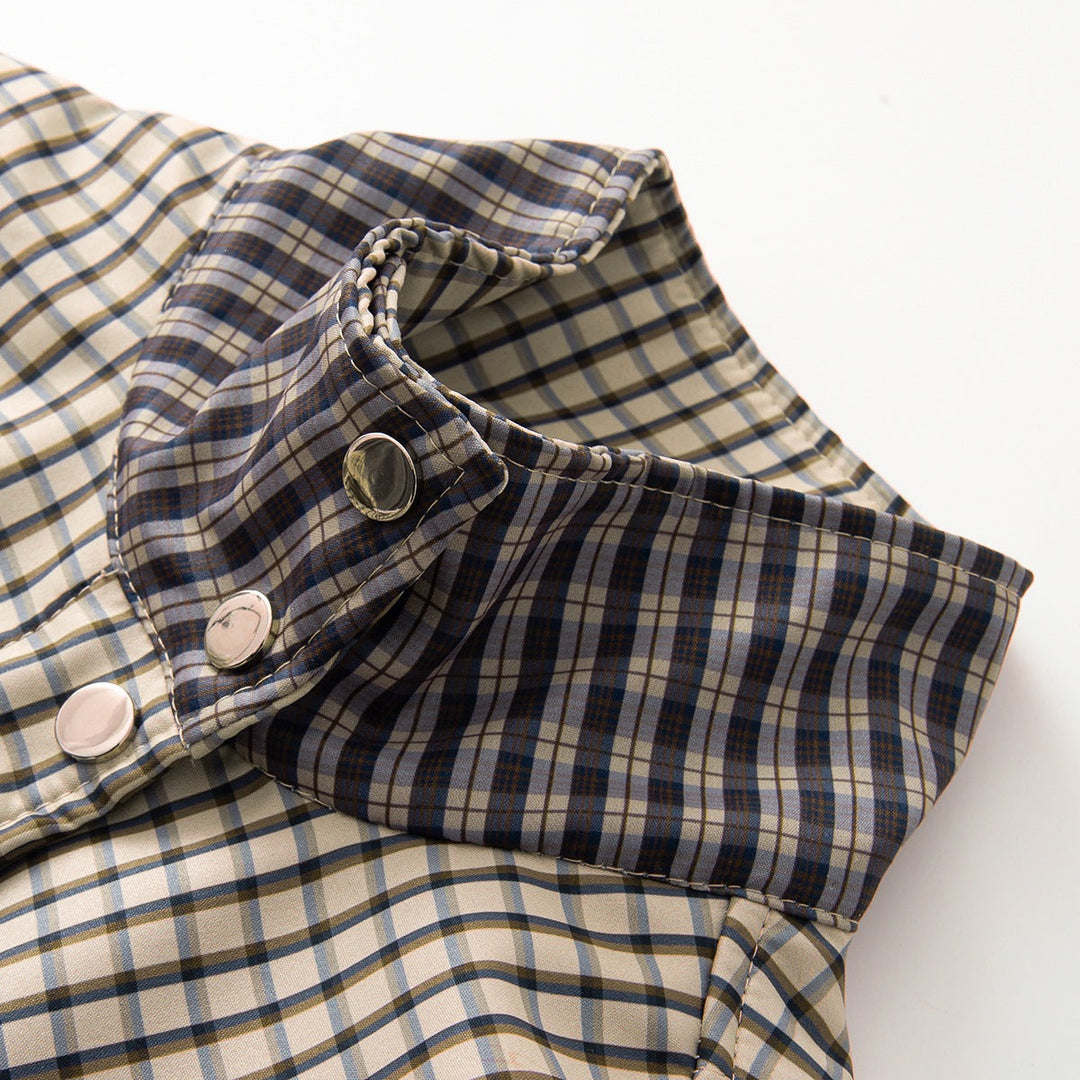 Women Checked Oversize Parka Jacket with Drawstring and Stand-up Collar