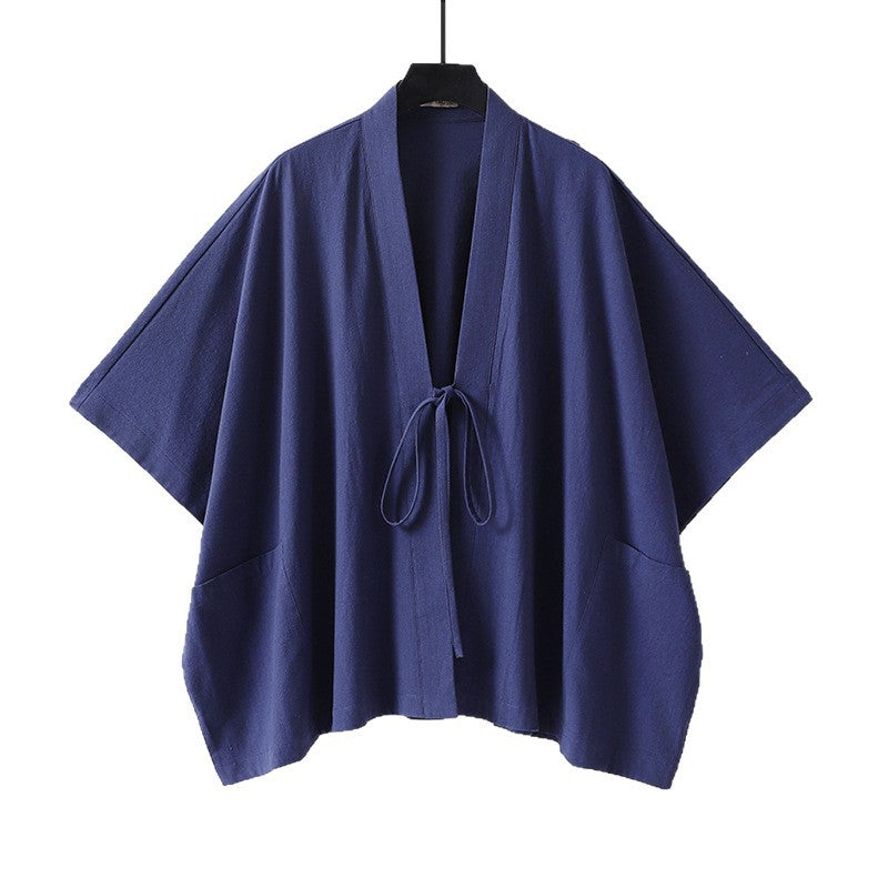 Women Oversize Kimono Cardigan with Tie and Patch Pockets