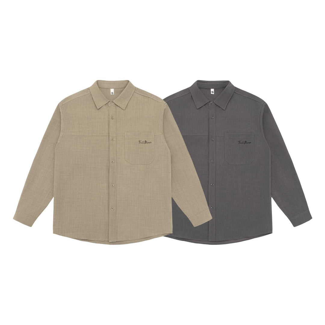 Unisex Lightweight Shirt Jacket in Overshirt Style made of Linen-Cotton Blend with Chest Pocket and Rounded Hem