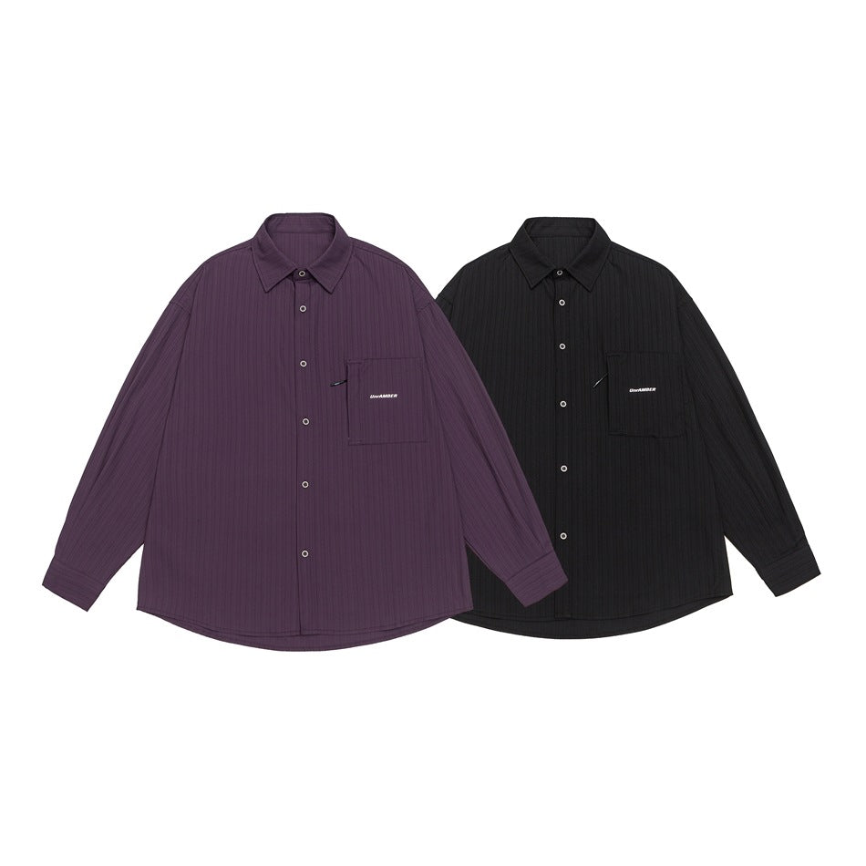 Unisex Oversize Shirt Jacket with structured ribbed look and patch breast pocket