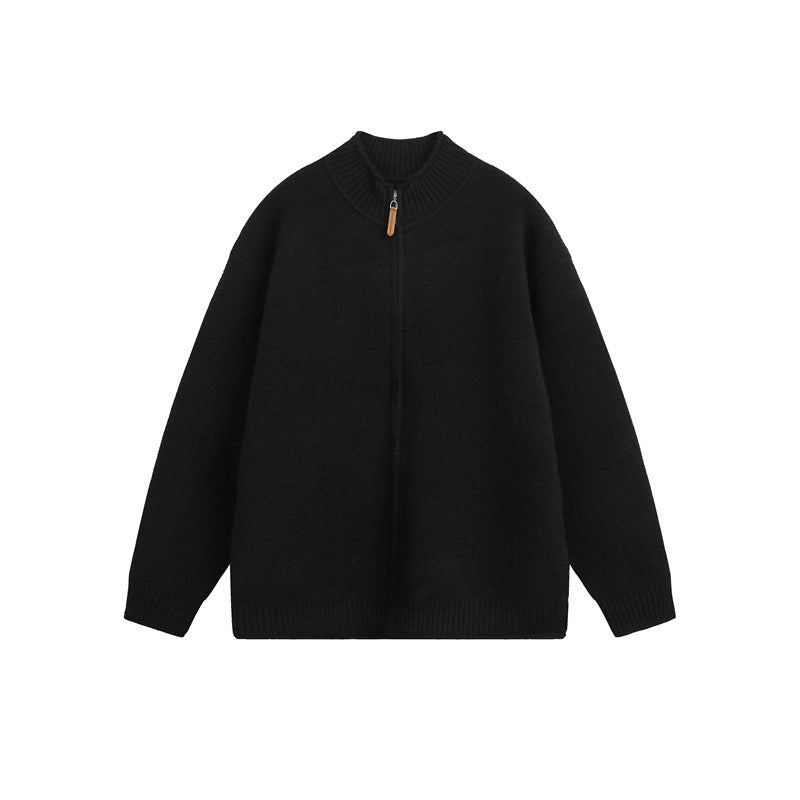 Unisex Knitted Zip Jacket with High Ribbed Collar and Oversized Cut