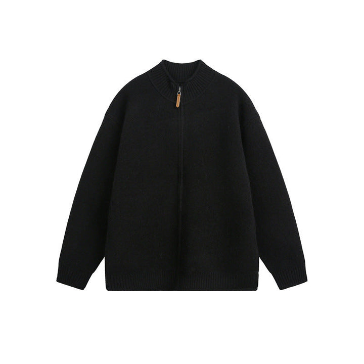 Unisex Knitted Zip Jacket with High Ribbed Collar and Oversized Cut