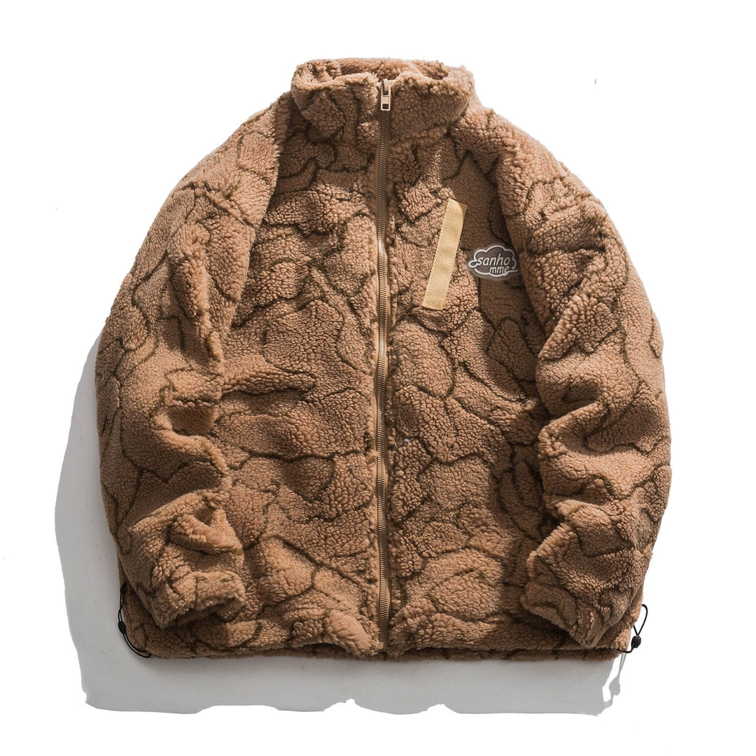 Women cosy teddy fleece jacket with stand-up collar and drawstring