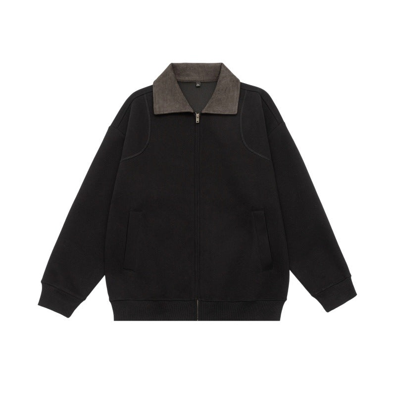 Unisex Oversized Zip Jacket with Cord Collar and Integrated Pockets