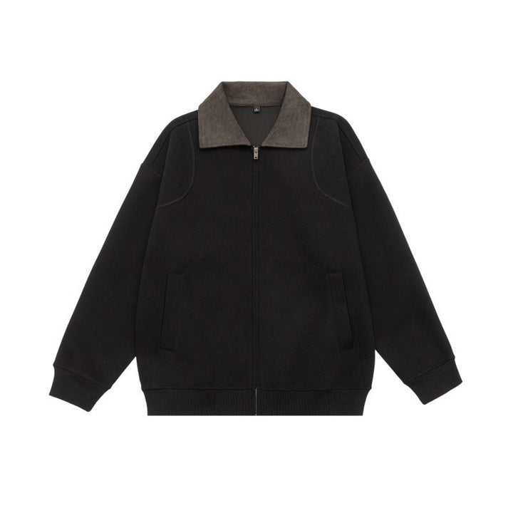 Unisex Oversized Zip Jacket with Cord Collar and Integrated Pockets