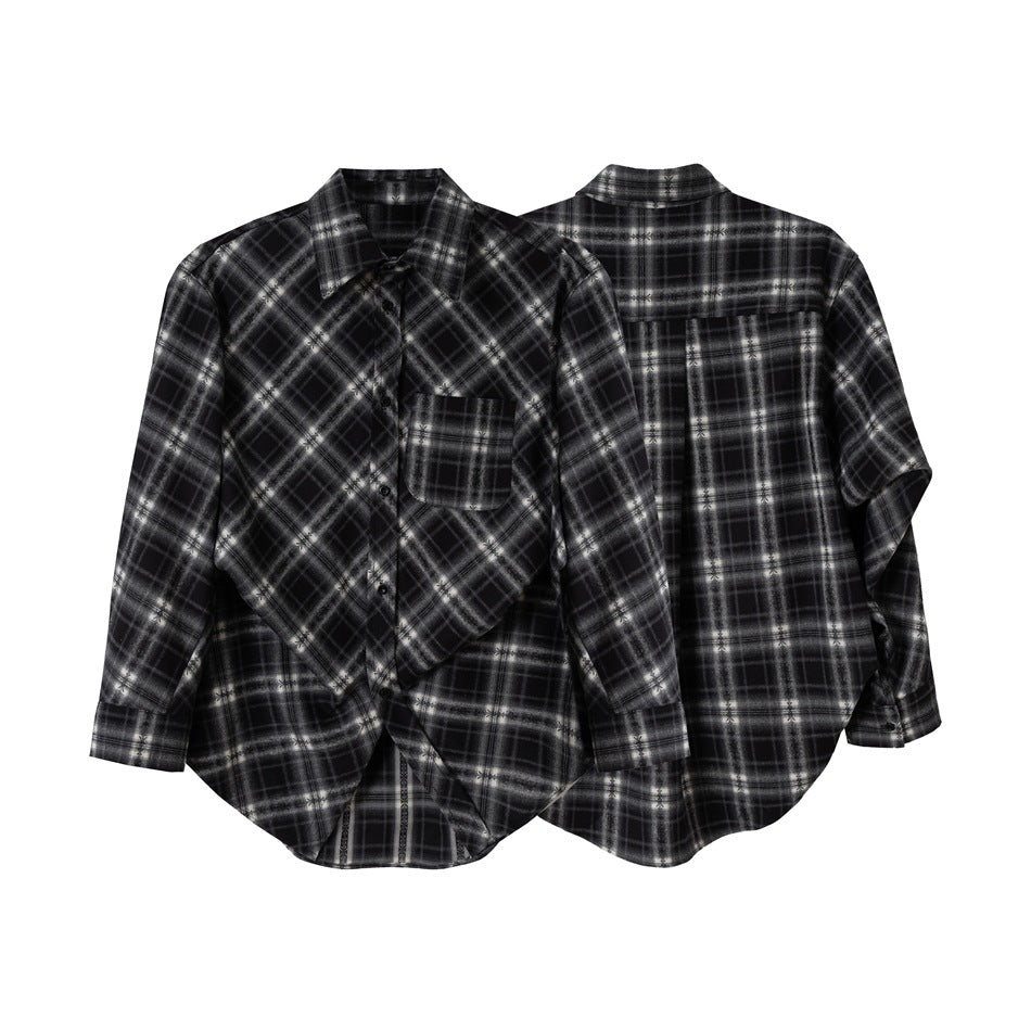 Unisex Checked Oversize Flannel Shirt Jacket in Layering Look with Rounded Hem and Chest Pocket