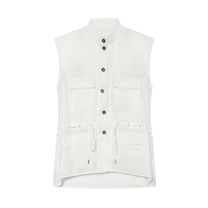 Women’s Utility Vest with Drawstring, Flap Pockets and Stand Collar