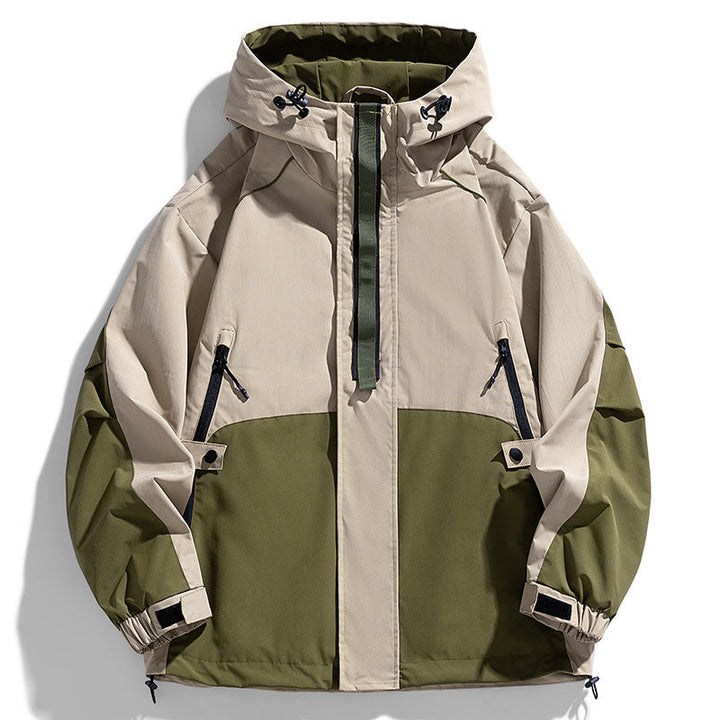 Unisex Lightweight two-tone wind and rain jacket with hood, drawstring and zip pockets