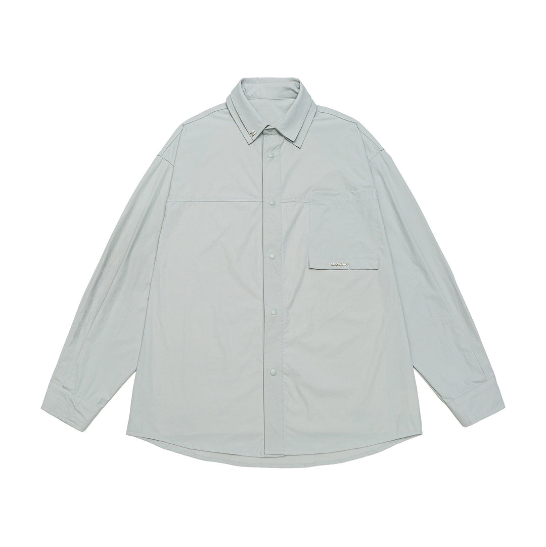 Unisex Oversize Shirt Jacket with Snap Button Front and Patch Chest Pocket