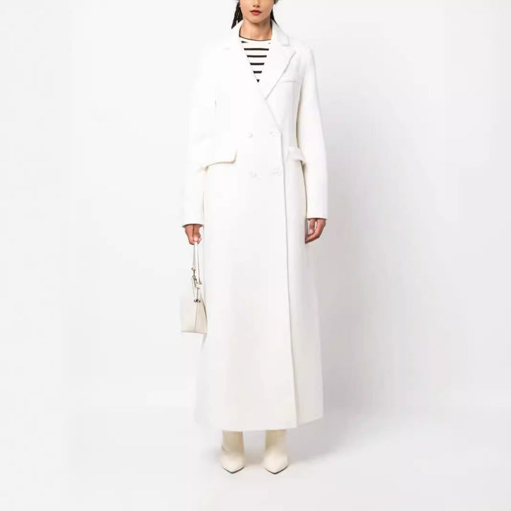 Ladies Double-breasted Maxi Coat made of Wool Blend with Tailored Fit