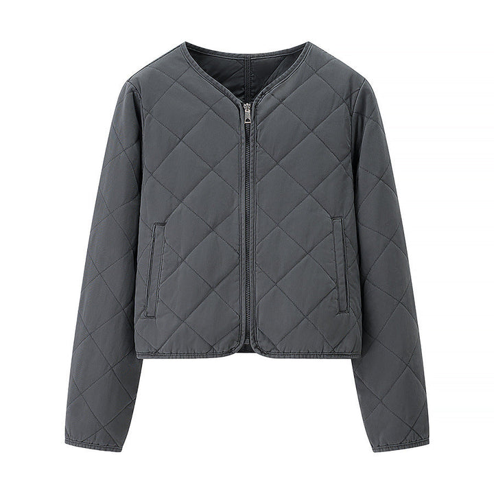 Women Light Quilted Short Jacket with Round Neck, Full Zip and Subtle Waist Length