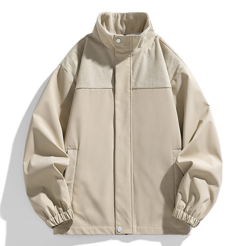 Women Oversized Transitional Jacket with Cord Trim and Stand Collar