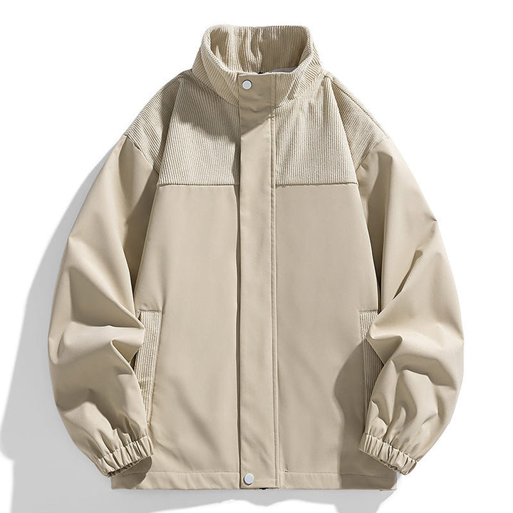Women Oversized Transitional Jacket with Cord Trim and Stand Collar