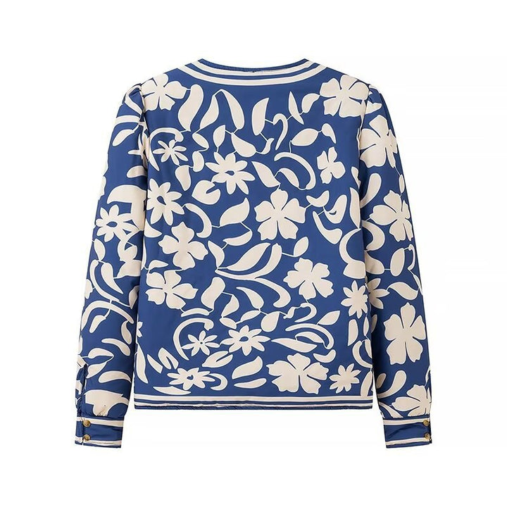Women Open Blazer Jacket with Floral Allover Print, Round Neckline and Feminine Fit