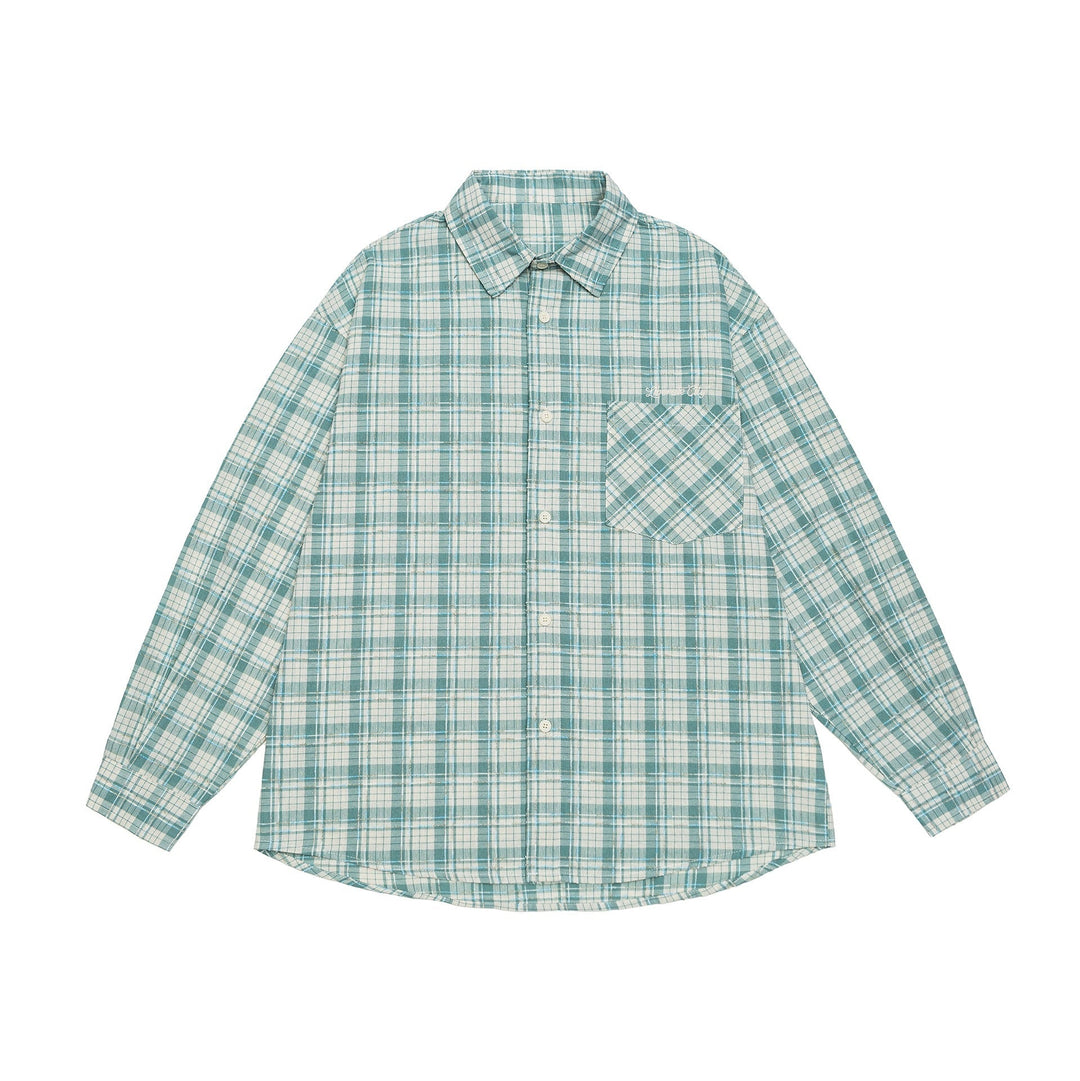 Unisex Oversize Shirt Jacket in checkered cotton look with rounded hem and breast pocket