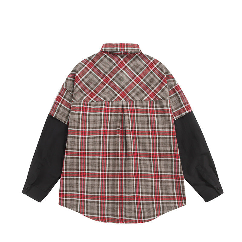 Unisex Oversized Shirt Jacket in Layering Look with Contrasting Sleeves and Breast Flap Pockets