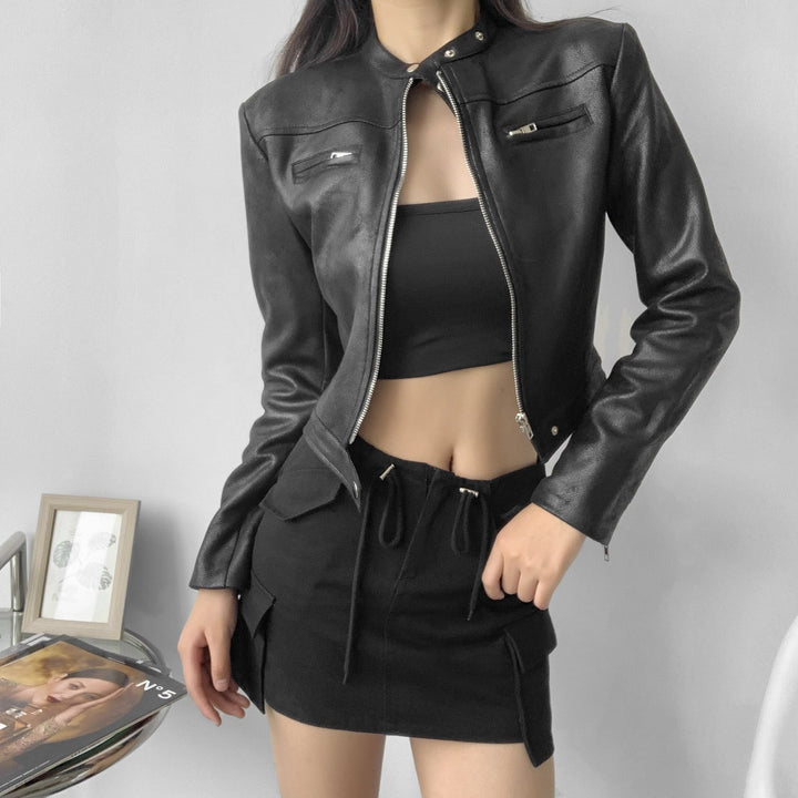| Cropped Leather Jacket