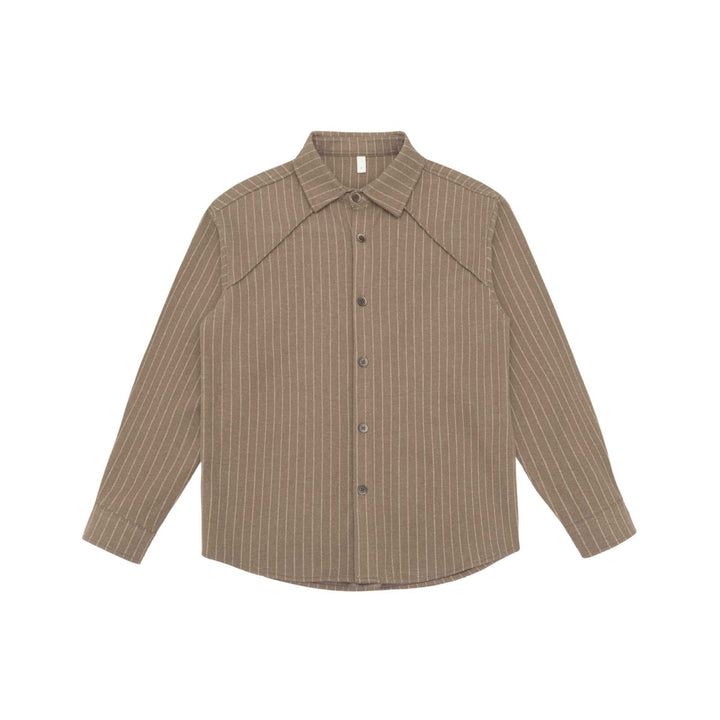 Women Oversize Shirt Jacket with Distinctive Shoulder Yoke and Pinstripes