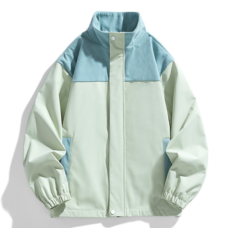 Women Oversized Transitional Jacket with Cord Trim and Stand Collar
