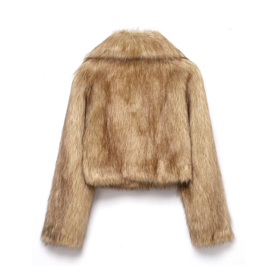 Women Short Oversized Faux Fur Bolero with Wide Shawl Collar