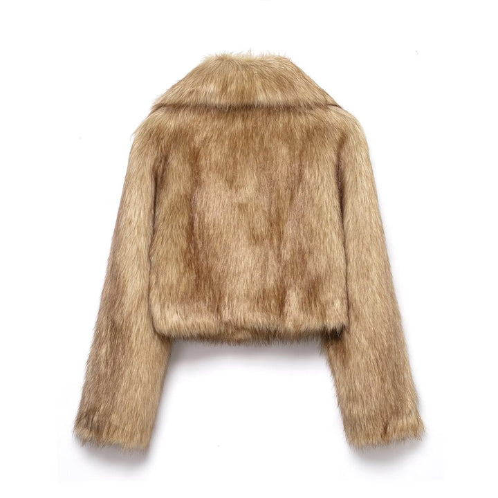 Women Short Oversized Faux Fur Bolero with Wide Shawl Collar