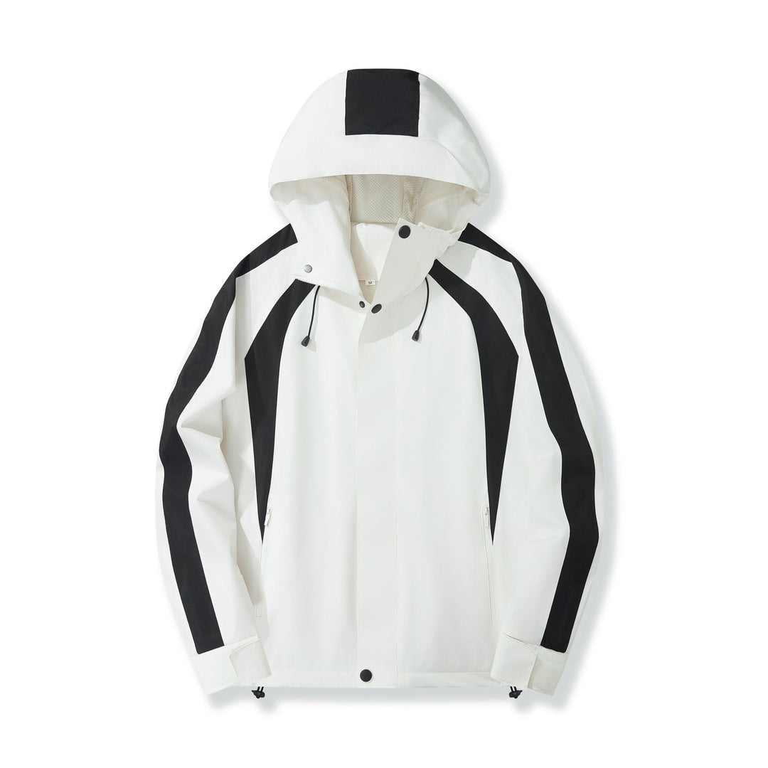 Women Lightweight Hooded Rain Jacket with Contrast Stripes and Mesh Lining