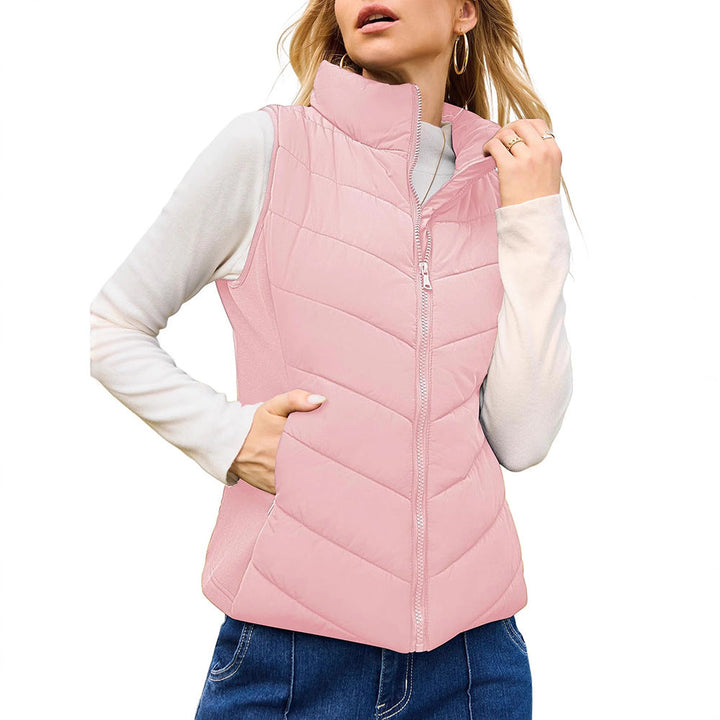 Women padded waistcoat with high stand-up collar
