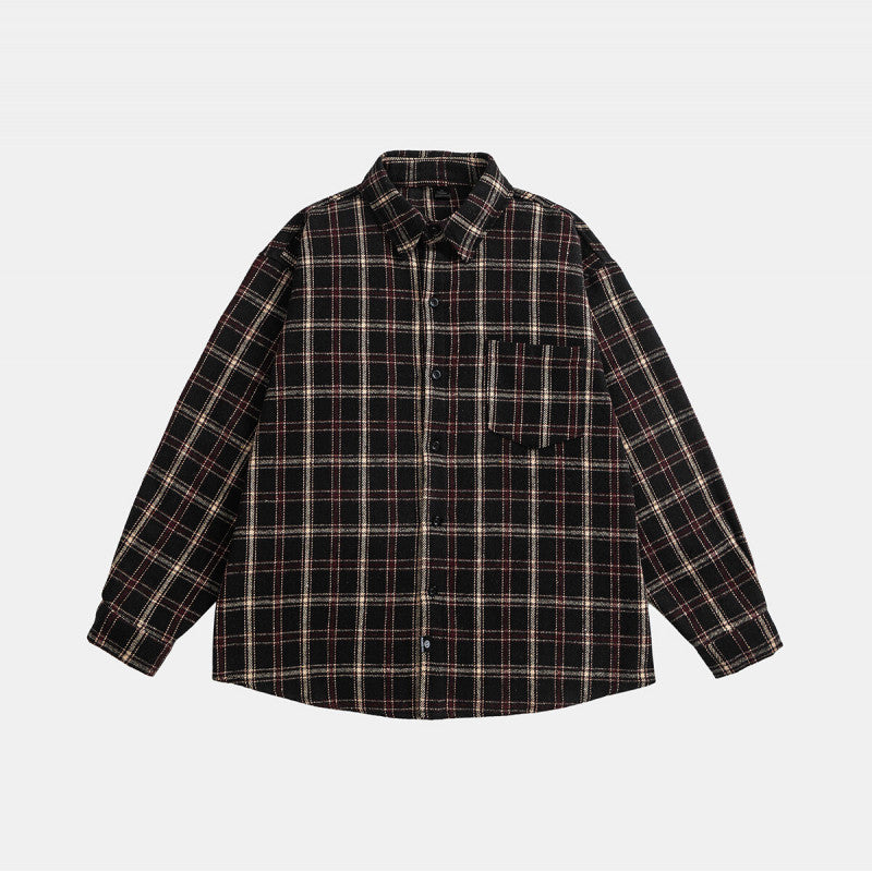 Unisex Oversize Check Shirt Jacket in Boxy Cut with Patch Chest Pocket and Soft Flannel