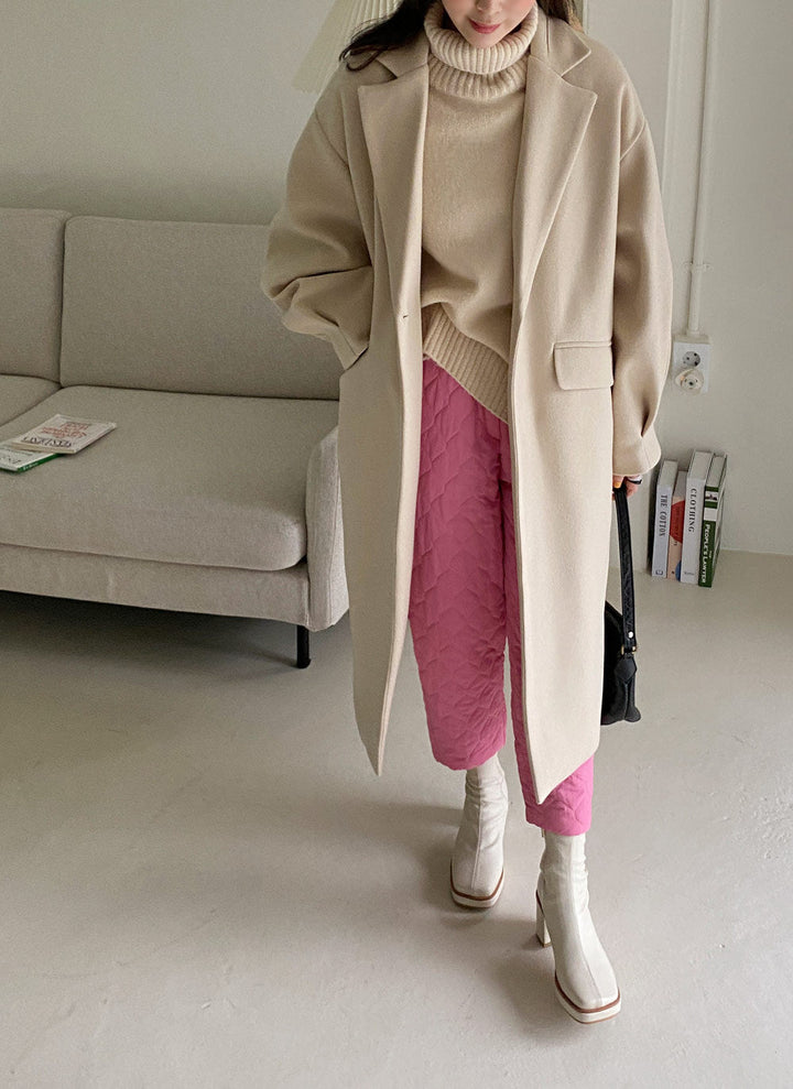 Women Longline Wool Blend Coat with boxy oversized fit and clean lapel