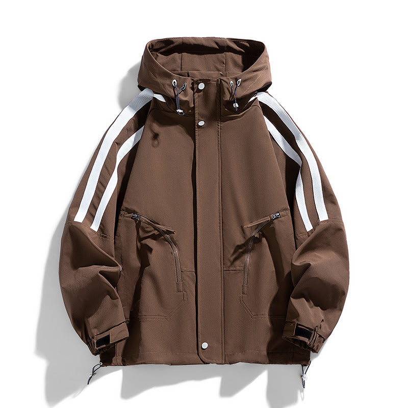 Unisex sporty-urban hooded windbreaker with contrast stripes