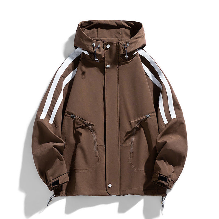 Unisex sporty-urban hooded windbreaker with contrast stripes