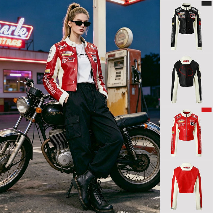 Women Racer Biker Jacket in Retro Motorsport Look