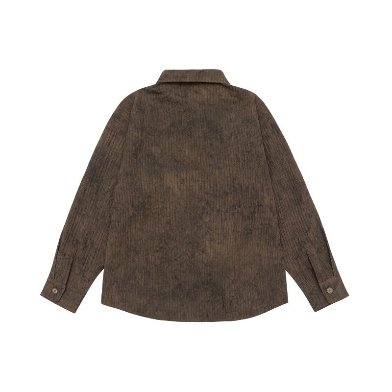 Unisex Lightweight Oversized Shirt Jacket with Washed Texture and Chest Pocket