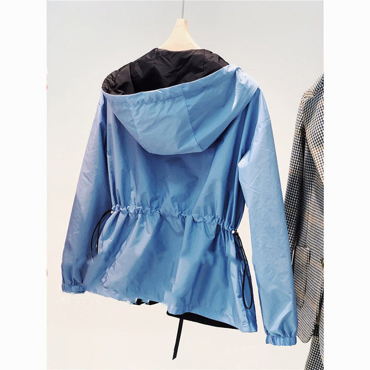 Women lightweight hooded jacket with drawstring and two-way zip