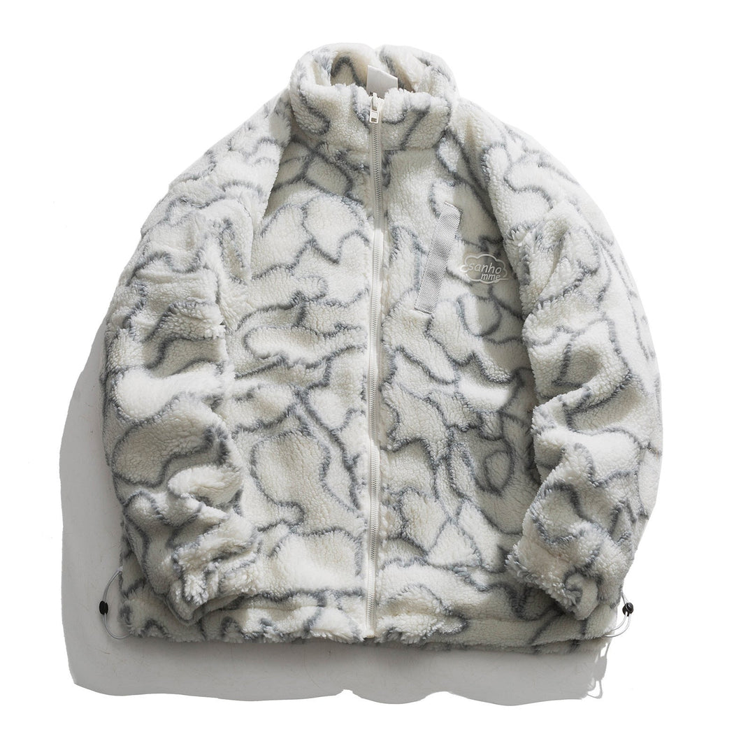 Women cosy teddy fleece jacket with stand-up collar and drawstring